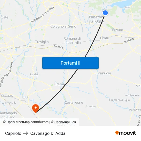 Capriolo to Cavenago D' Adda map