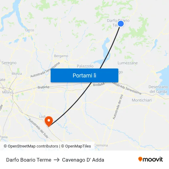 Darfo Boario Terme to Cavenago D' Adda map