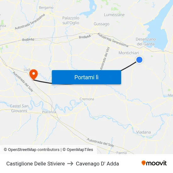 Castiglione Delle Stiviere to Cavenago D' Adda map