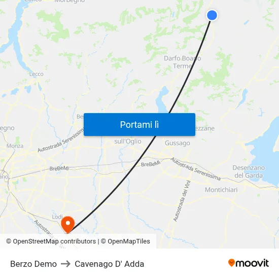 Berzo Demo to Cavenago D' Adda map