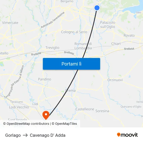 Gorlago to Cavenago D' Adda map