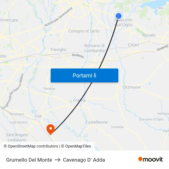 Grumello Del Monte to Cavenago D' Adda map