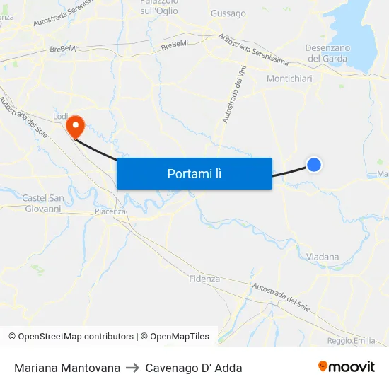 Mariana Mantovana to Cavenago D' Adda map