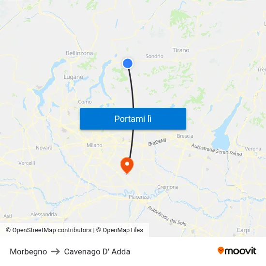 Morbegno to Cavenago D' Adda map
