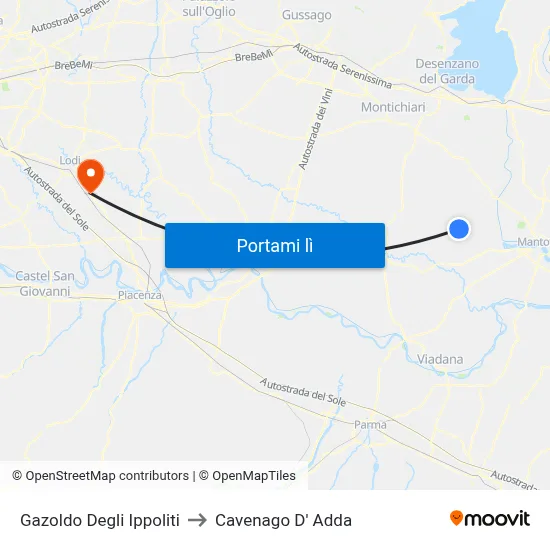 Gazoldo Degli Ippoliti to Cavenago D' Adda map