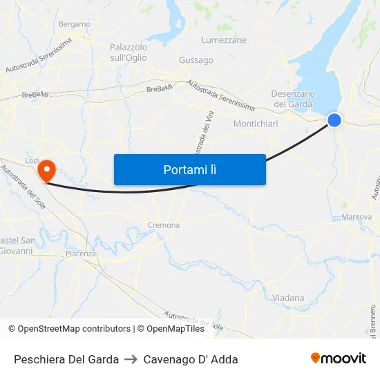 Peschiera Del Garda to Cavenago D' Adda map