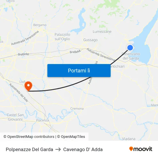 Polpenazze Del Garda to Cavenago D' Adda map