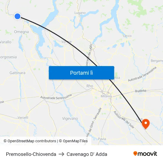 Premosello-Chiovenda to Cavenago D' Adda map