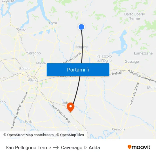 San Pellegrino Terme to Cavenago D' Adda map