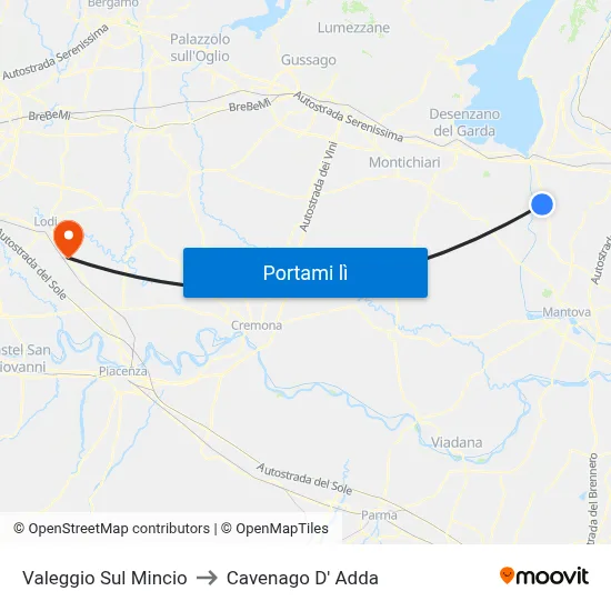 Valeggio Sul Mincio to Cavenago D' Adda map