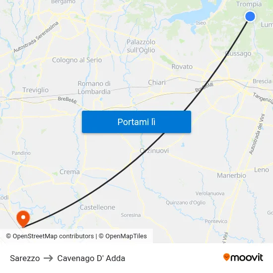 Sarezzo to Cavenago D' Adda map
