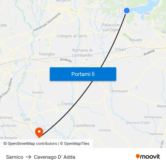 Sarnico to Cavenago D' Adda map