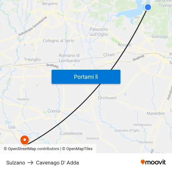 Sulzano to Cavenago D' Adda map