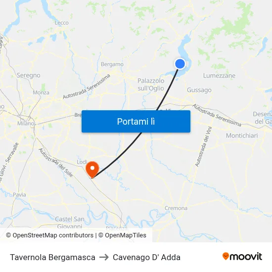 Tavernola Bergamasca to Cavenago D' Adda map