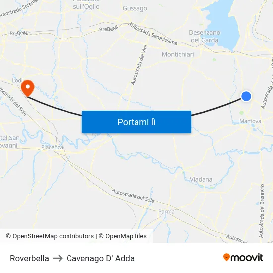 Roverbella to Cavenago D' Adda map