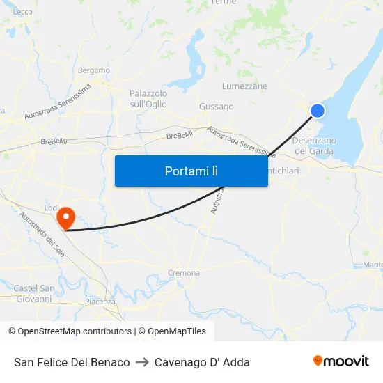 San Felice Del Benaco to Cavenago D' Adda map