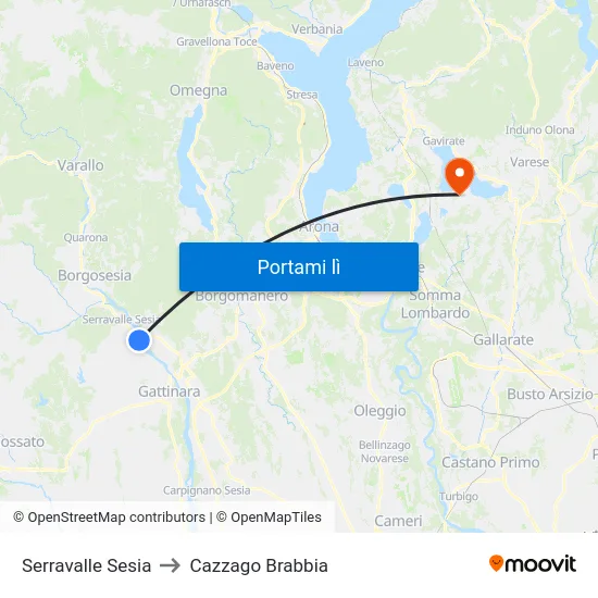 Serravalle Sesia to Cazzago Brabbia map