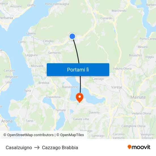 Casalzuigno to Cazzago Brabbia map