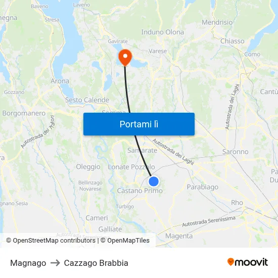 Magnago to Cazzago Brabbia map