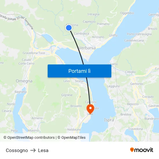 Cossogno to Lesa map