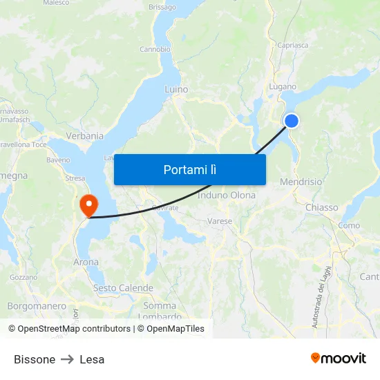 Bissone to Lesa map