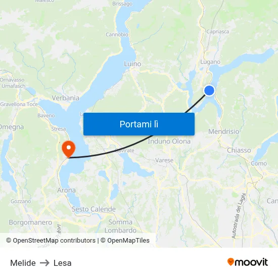 Melide to Lesa map