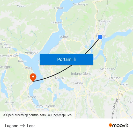 Lugano to Lesa map