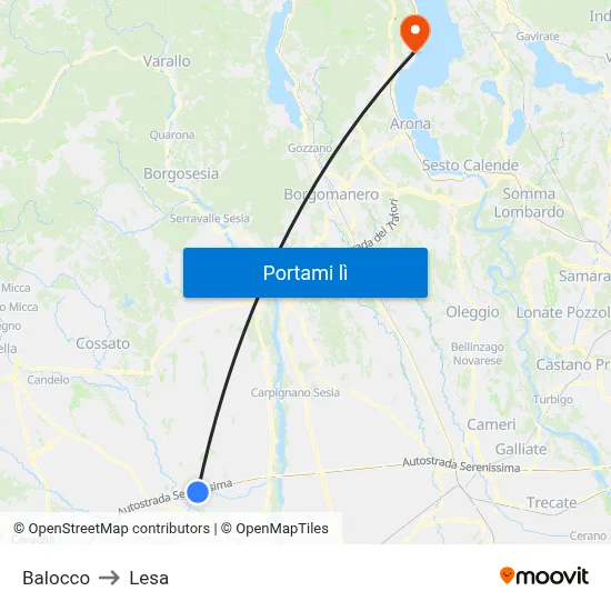 Balocco to Lesa map