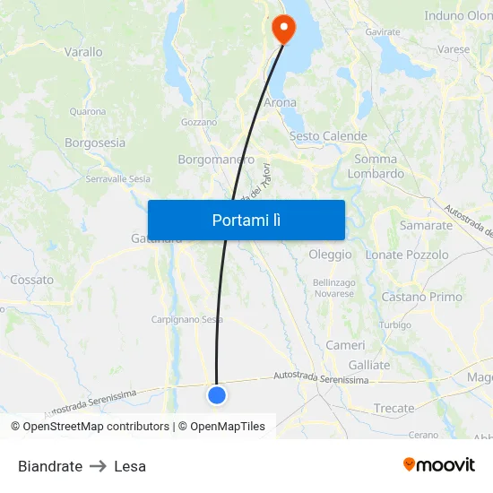 Biandrate to Lesa map