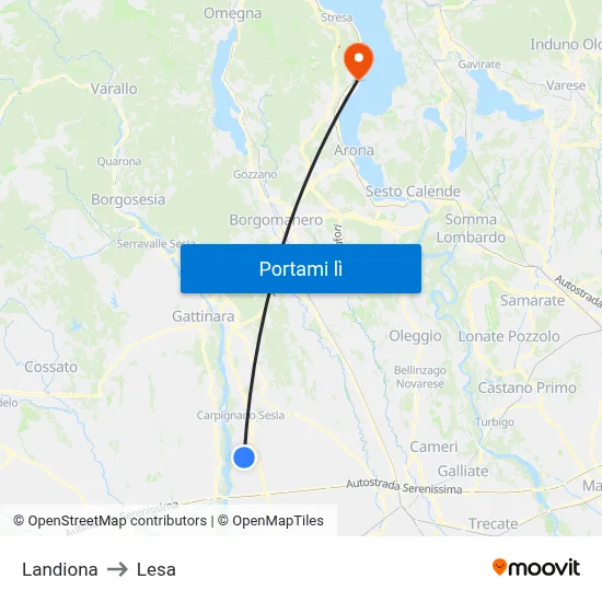 Landiona to Lesa map