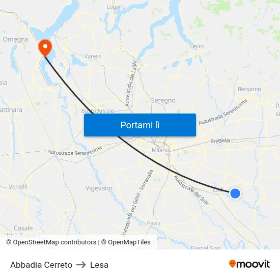 Abbadia Cerreto to Lesa map