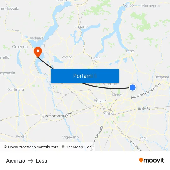 Aicurzio to Lesa map