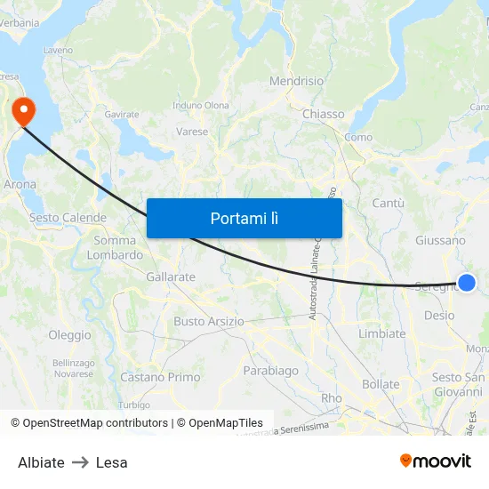 Albiate to Lesa map