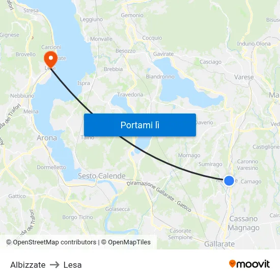 Albizzate to Lesa map