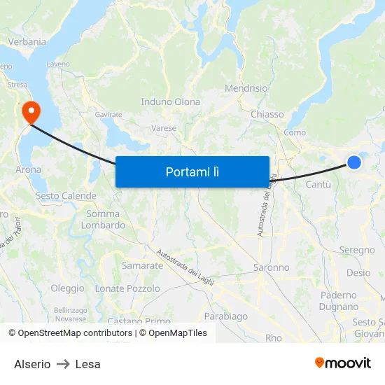 Alserio to Lesa map