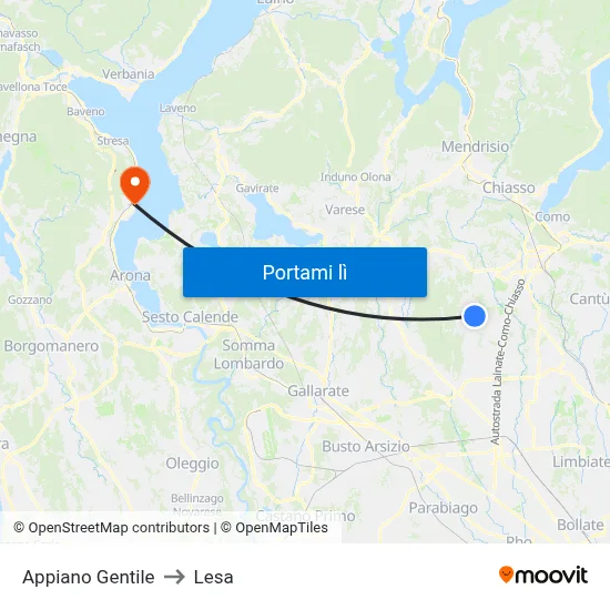 Appiano Gentile to Lesa map