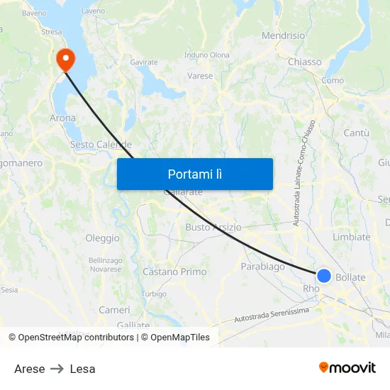 Arese to Lesa map