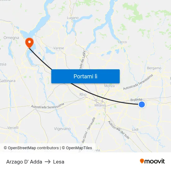 Arzago D' Adda to Lesa map