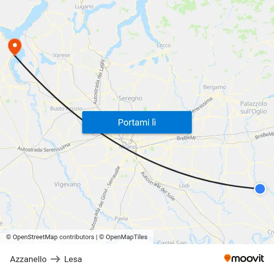 Azzanello to Lesa map