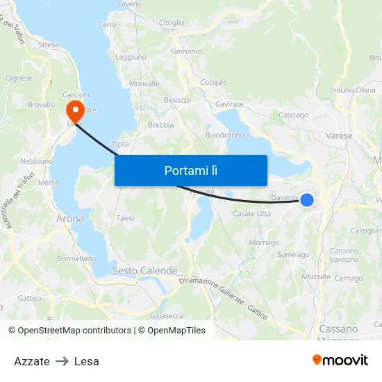 Azzate to Lesa map