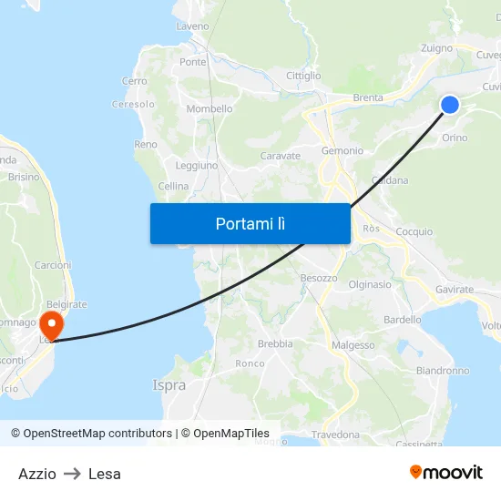 Azzio to Lesa map