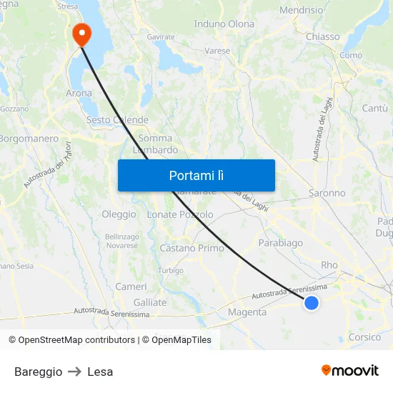 Bareggio to Lesa map