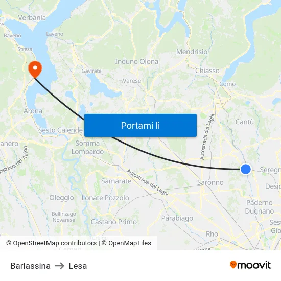 Barlassina to Lesa map