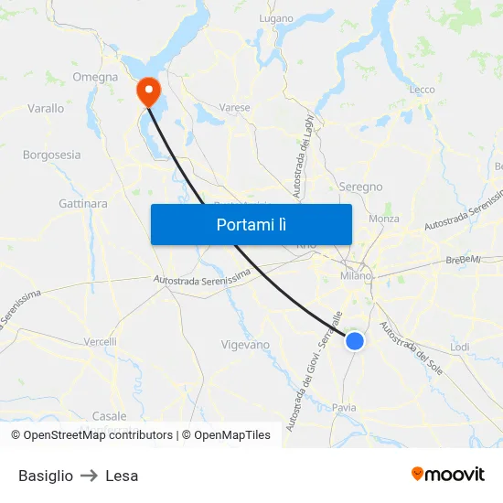 Basiglio to Lesa map