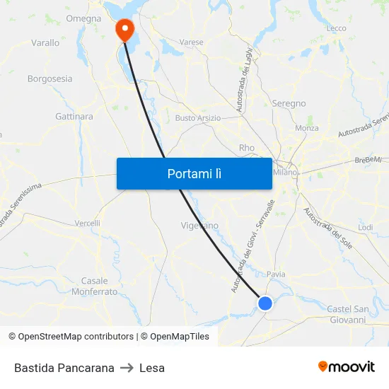Bastida Pancarana to Lesa map