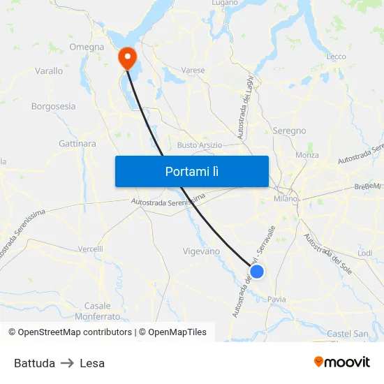 Battuda to Lesa map