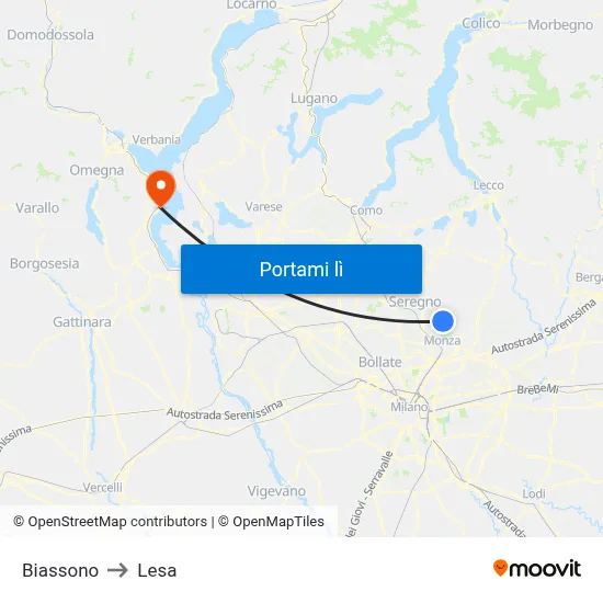 Biassono to Lesa map