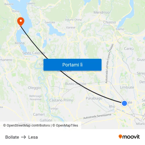 Bollate to Lesa map