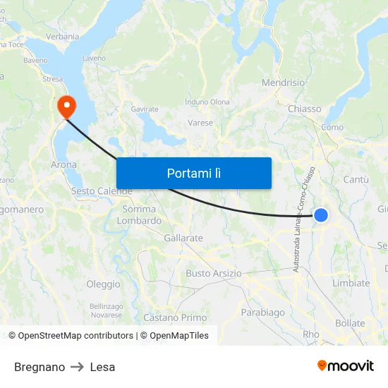 Bregnano to Lesa map