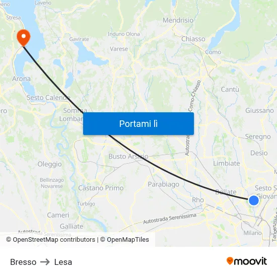 Bresso to Lesa map
